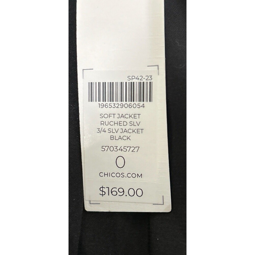 Chicos Sz 0 Womens Sz 4 Blazer Business Soft Ruched 3/4 Sleeve Black NWT Lining - Picture 4 of 8